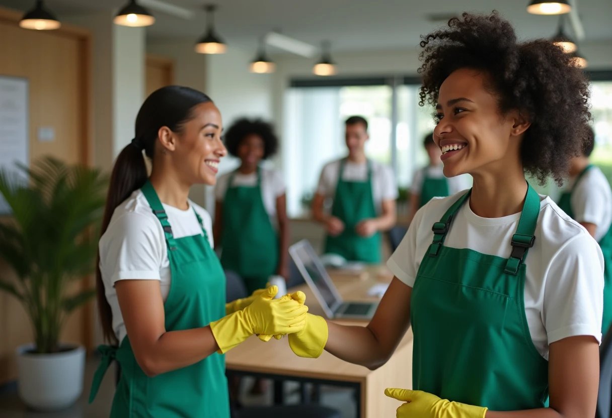 Team of cleaning professionals in action