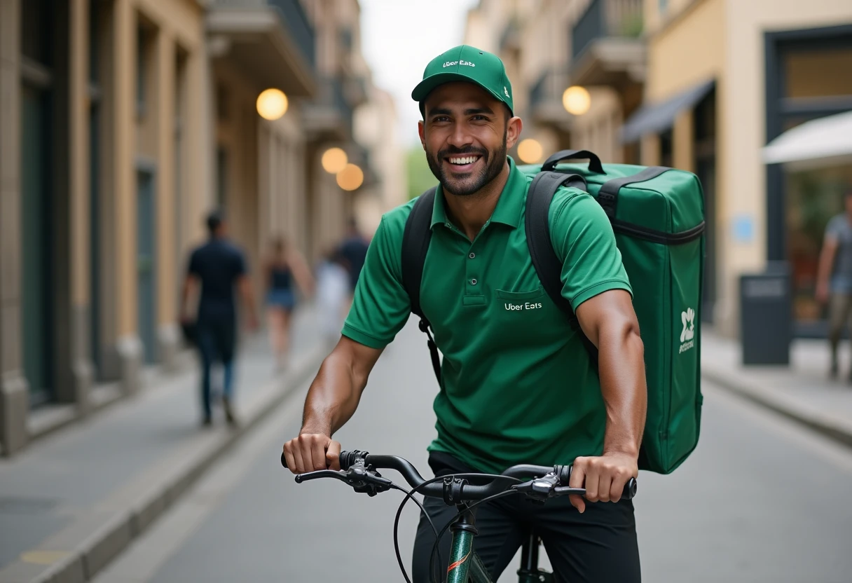 Repartidor de Uber Eats en acción