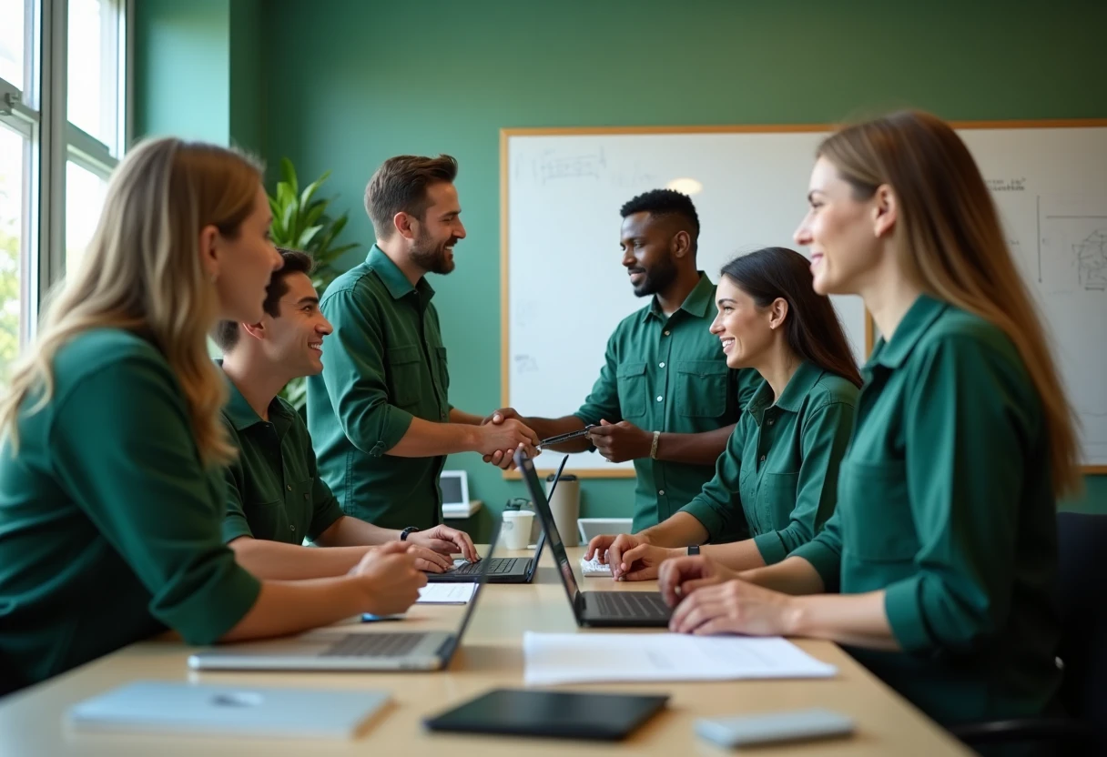 Office workers collaborating