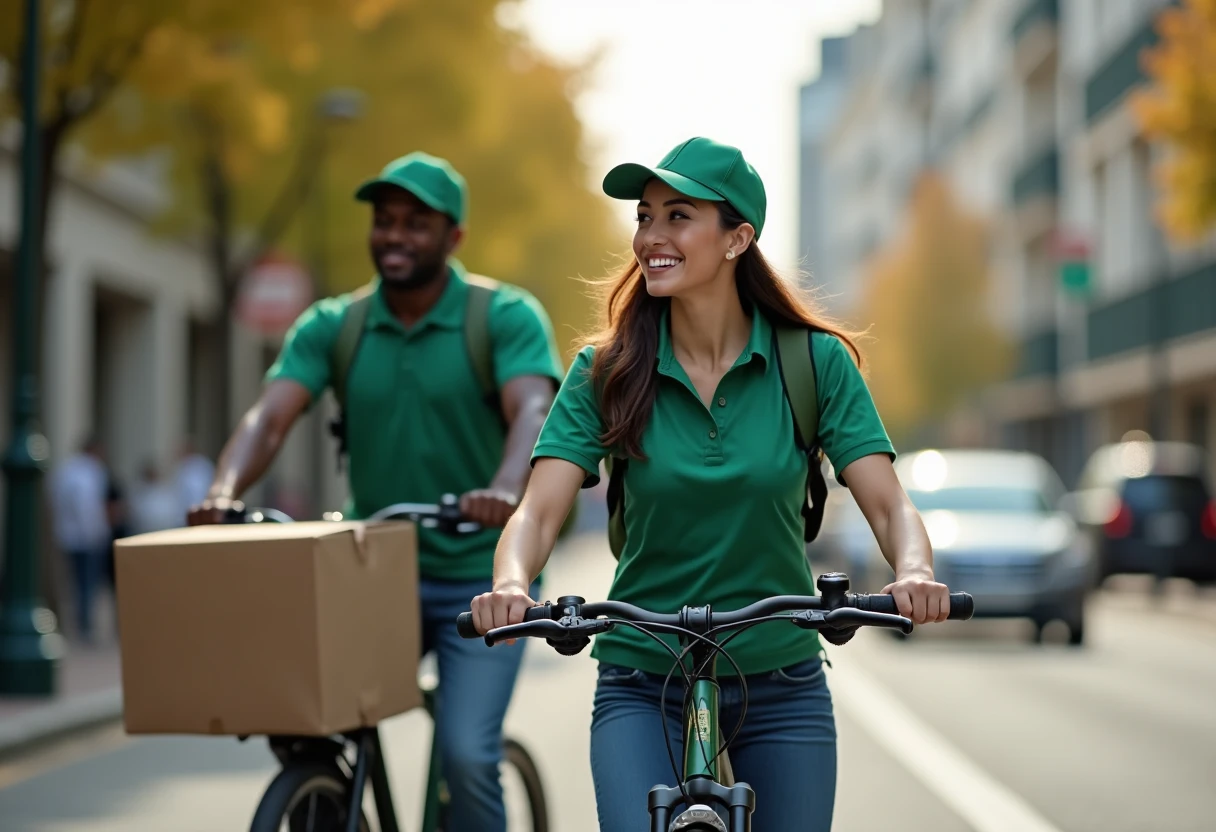 Livreur à vélo dans la ville