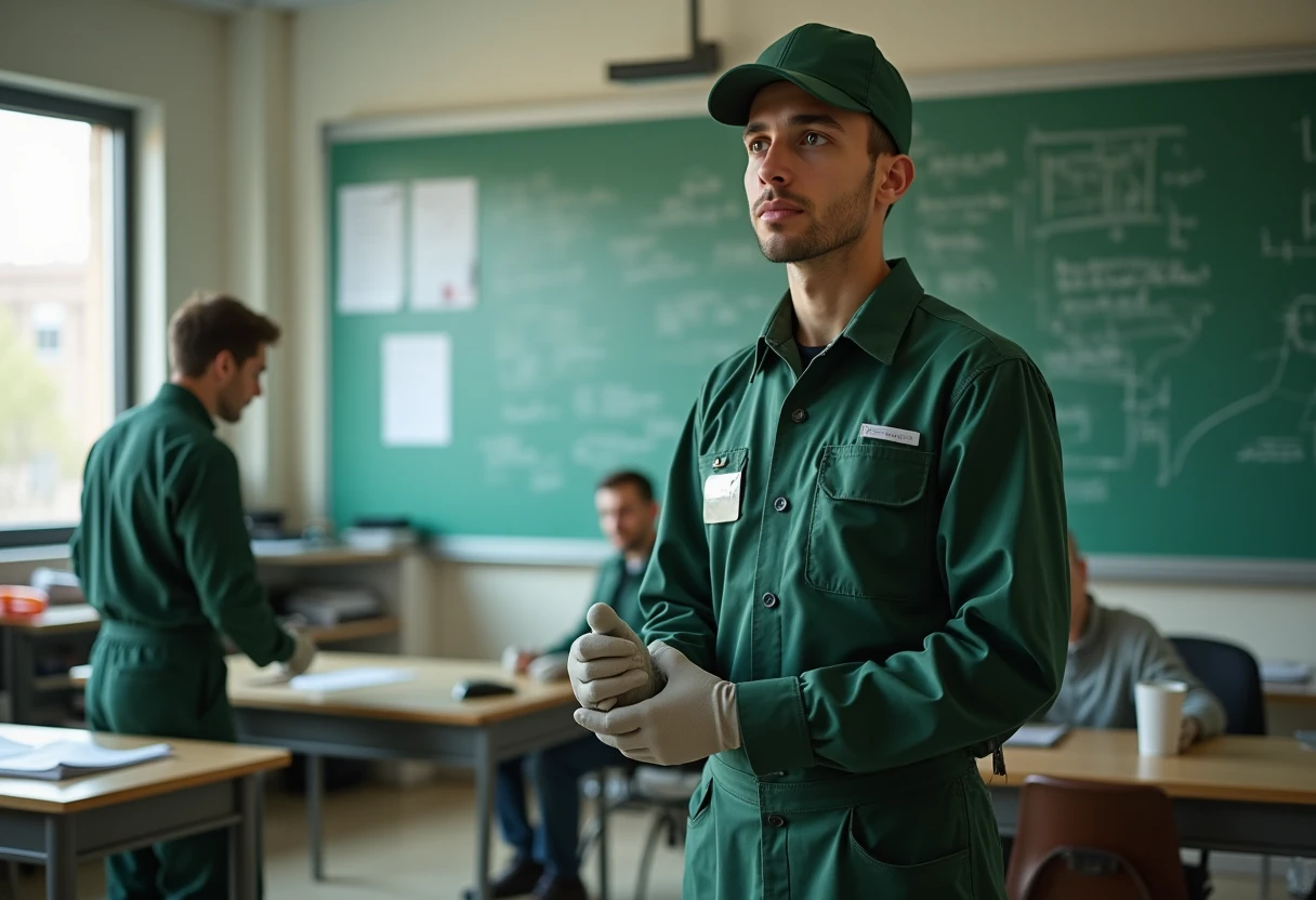 Schoonmaker in een schoolomgeving
