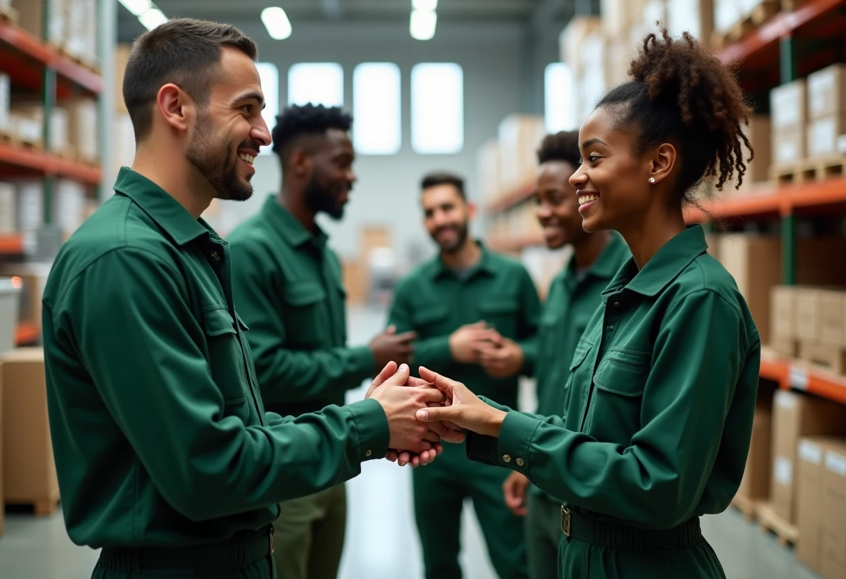 Warehouse team working together